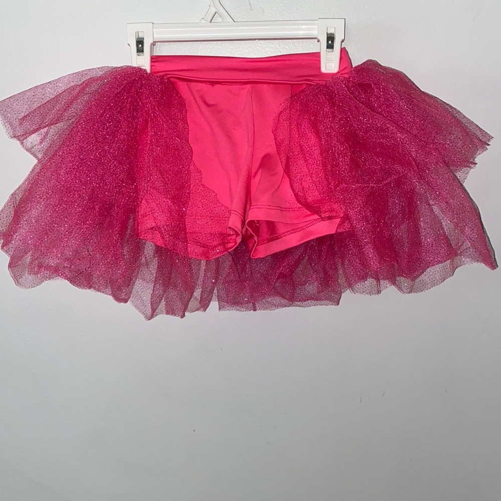pink shorts with connected back tutu